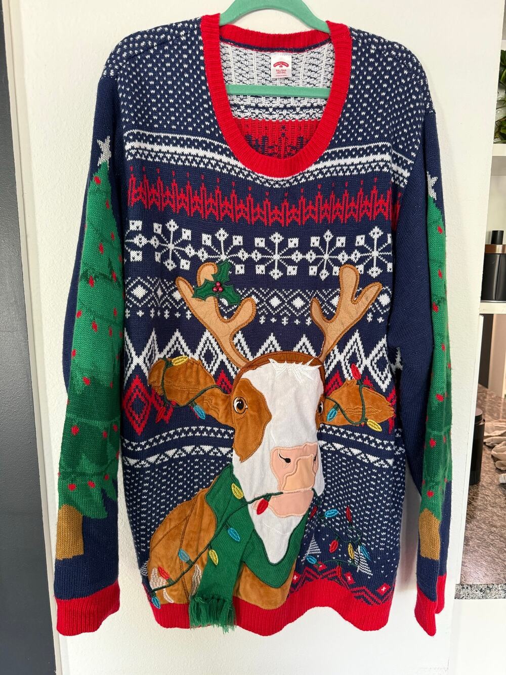 Holiday Time Ugly Christmas Sweater 3XL Cow Reindeer Lights Fair Isle 52-54